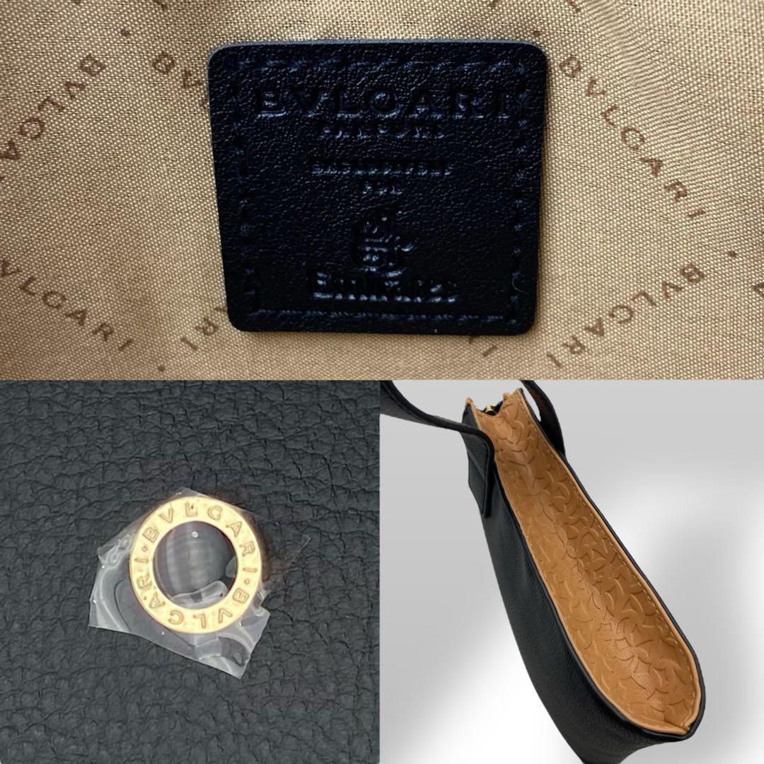 美品 ブルガリ クラッチバッグ セカンドバッグ レザー 黒 ブラック 金具ロゴ