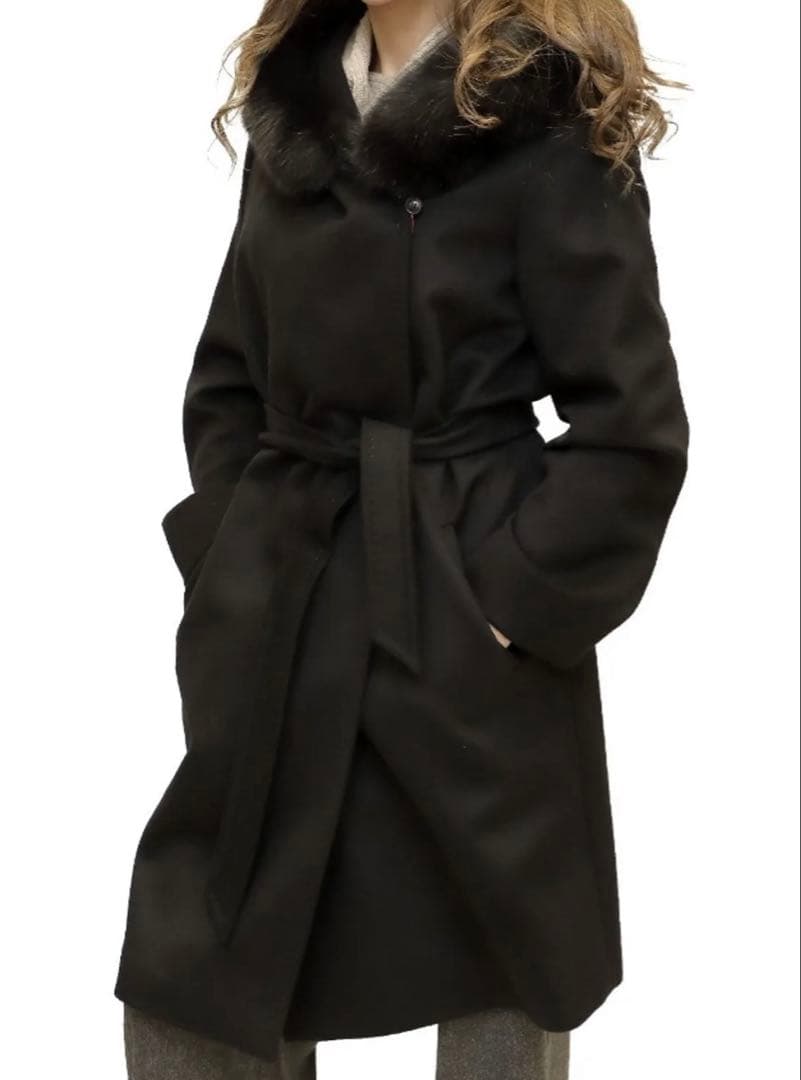 【美品】Max Mara ウール ファー付きラップコート