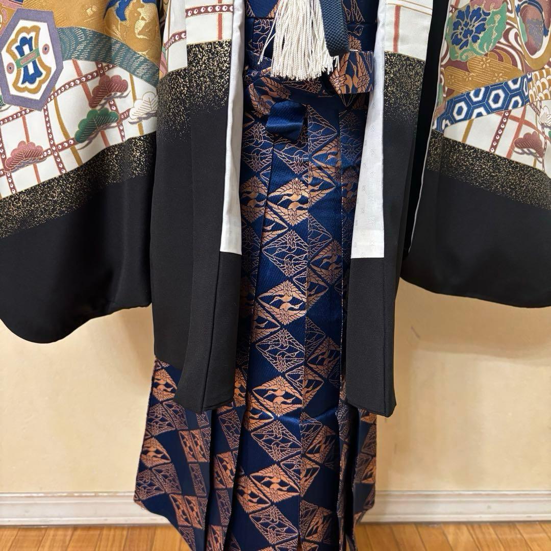 七五三五歳‼️黒地豪華着物 男の子 鷹　袴 完全️フルセット‼️お家から揃える無し逸品