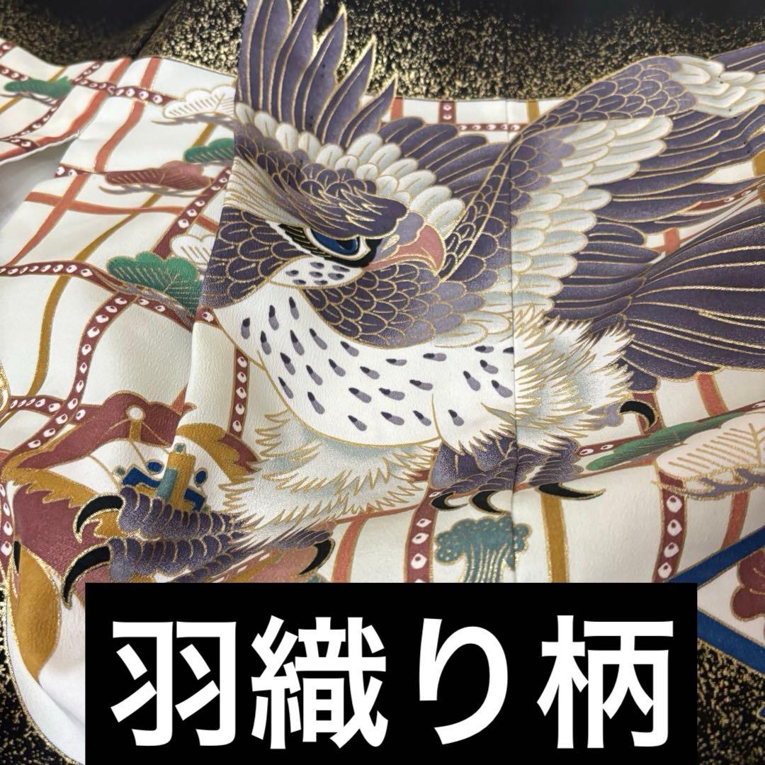 七五三五歳‼️黒地豪華着物 男の子 鷹　袴 完全️フルセット‼️お家から揃える無し逸品