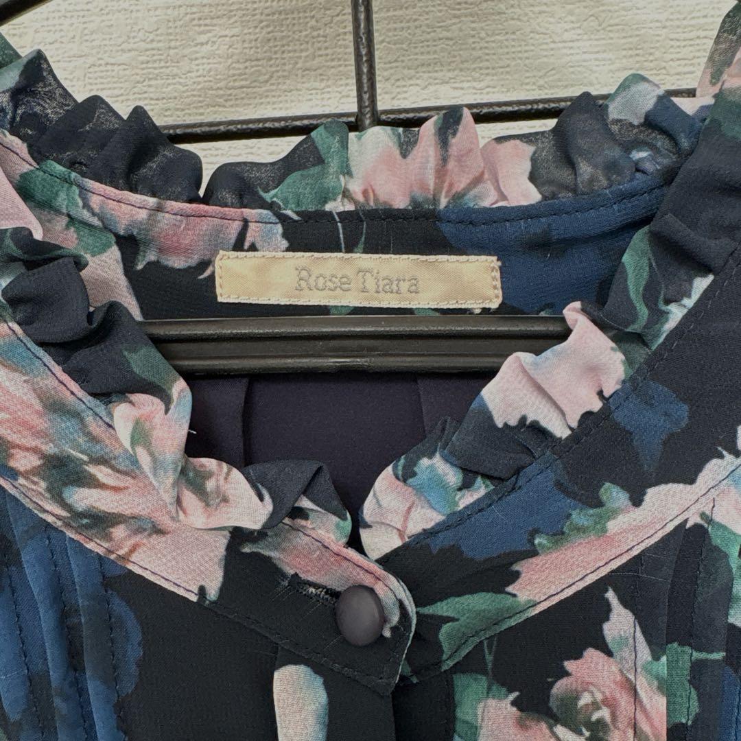 【美品】Rose Tiara ネイビー フラワー ロングワンピース