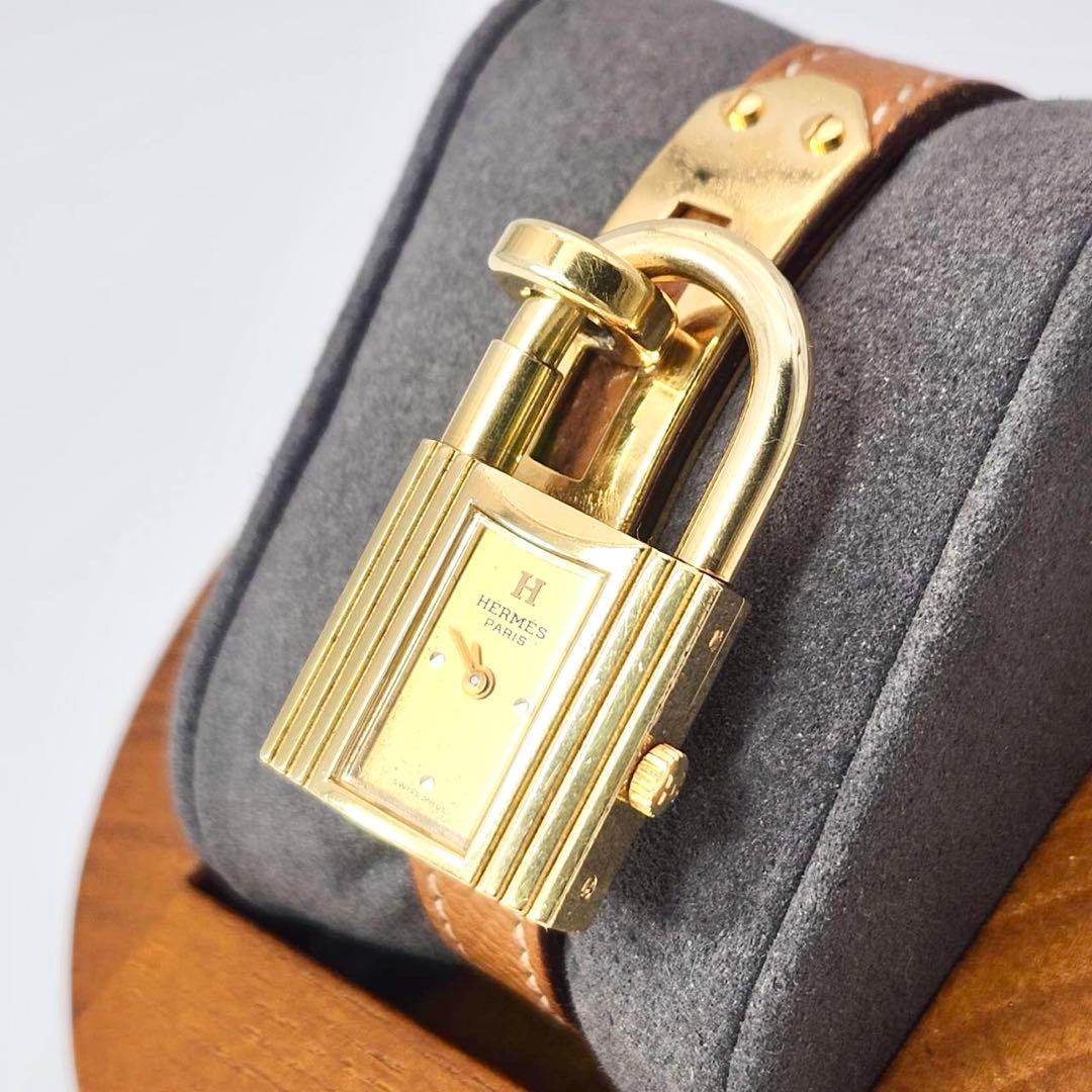 新品電池✨　エルメス　ケリーウォッチ　ゴールド文字盤　ブラウン　レディース