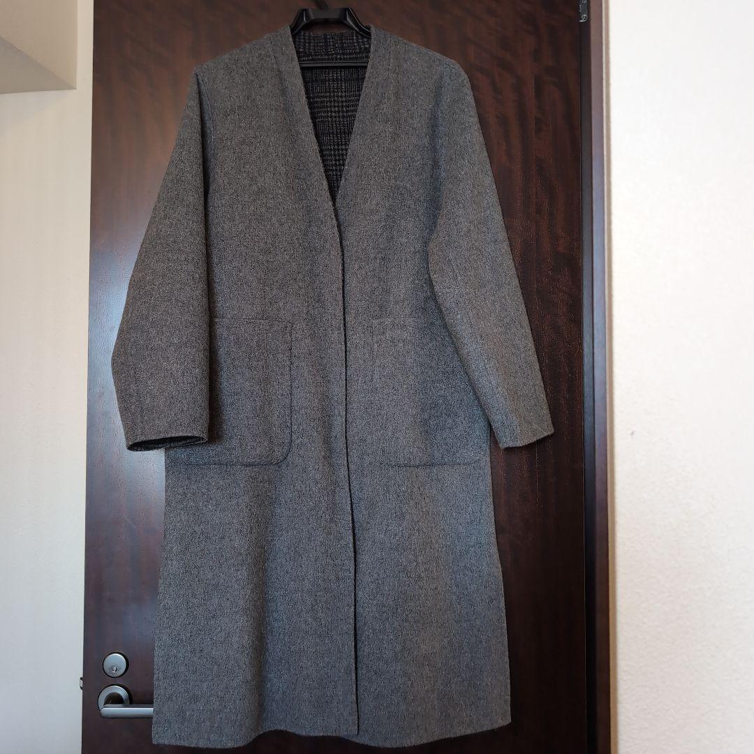 【専用】自由区　リバーシブル　ウールリバー ノーカラーロングコート