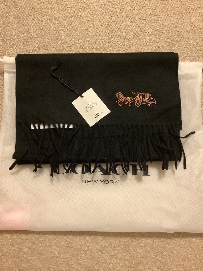 専用未使用コーチcoachカシミア100%マフラー　ブラック