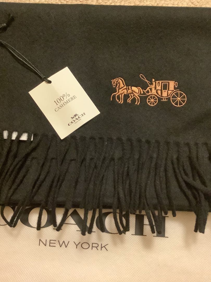 専用未使用コーチcoachカシミア100%マフラー　ブラック