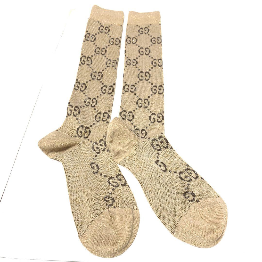 GUCCI GGロゴ ベージュ 靴下 ハイソックス 1074/17