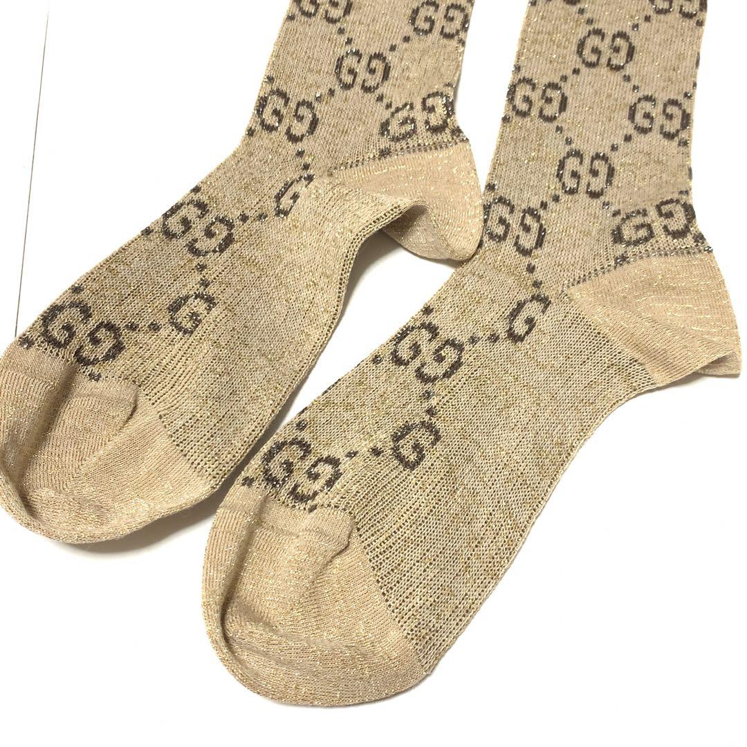 GUCCI GGロゴ ベージュ 靴下 ハイソックス 1074/17