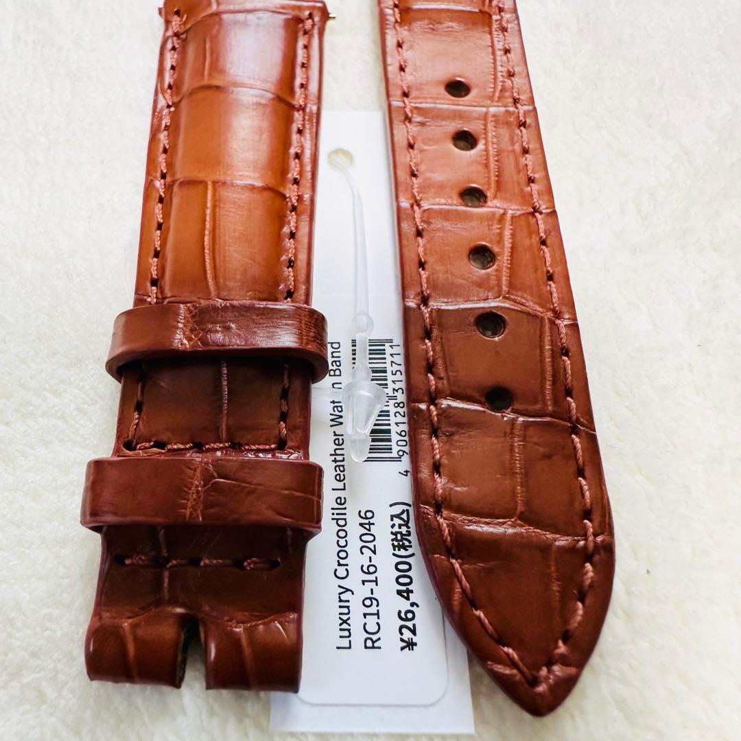 2046#19mm-16mmコニャック★本物クロコダイルレザーベルト★スイス製