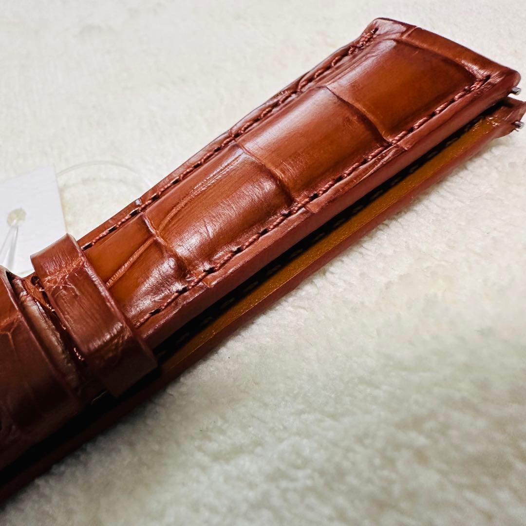 2046#19mm-16mmコニャック★本物クロコダイルレザーベルト★スイス製