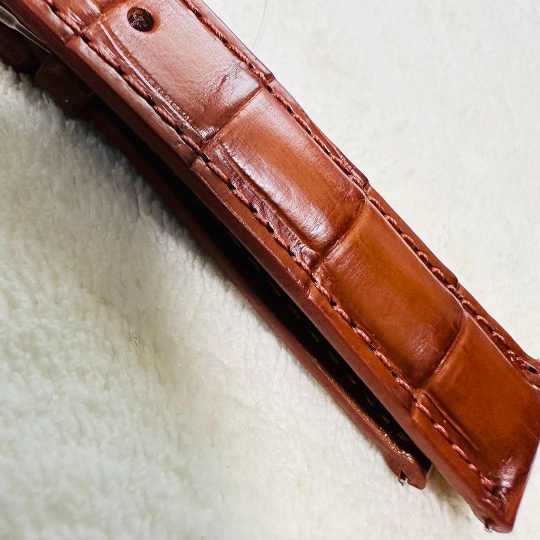 2046#19mm-16mmコニャック★本物クロコダイルレザーベルト★スイス製