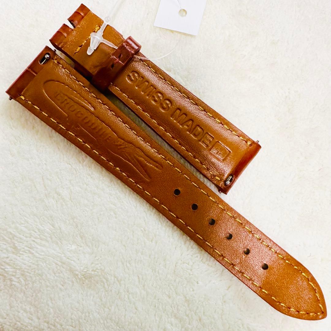 2046#19mm-16mmコニャック★本物クロコダイルレザーベルト★スイス製