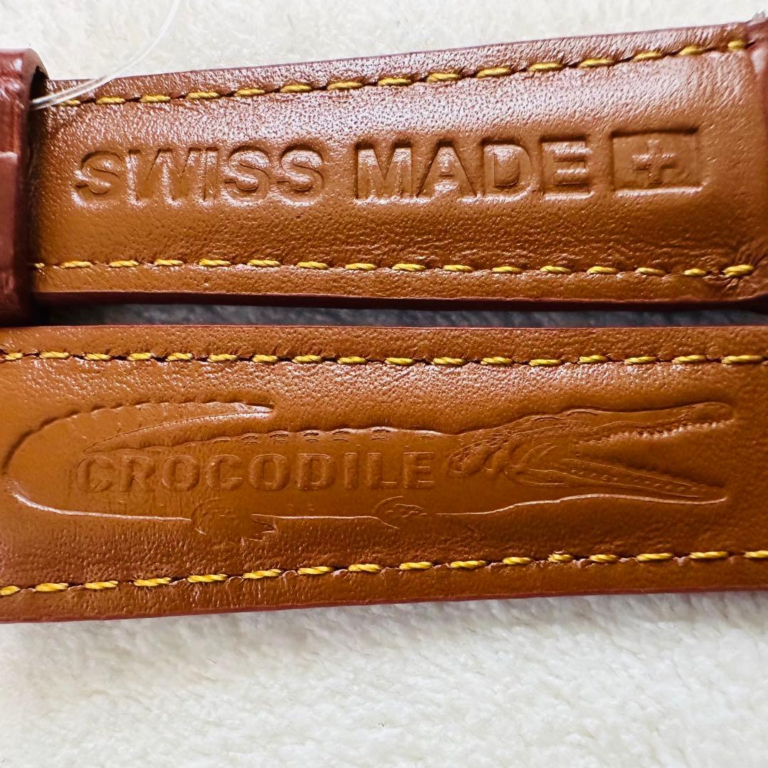 2046#19mm-16mmコニャック★本物クロコダイルレザーベルト★スイス製