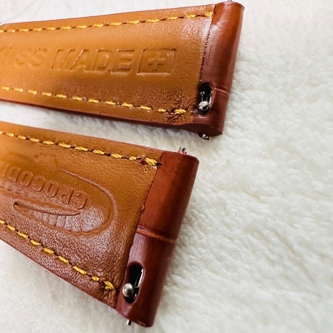 2046#19mm-16mmコニャック★本物クロコダイルレザーベルト★スイス製