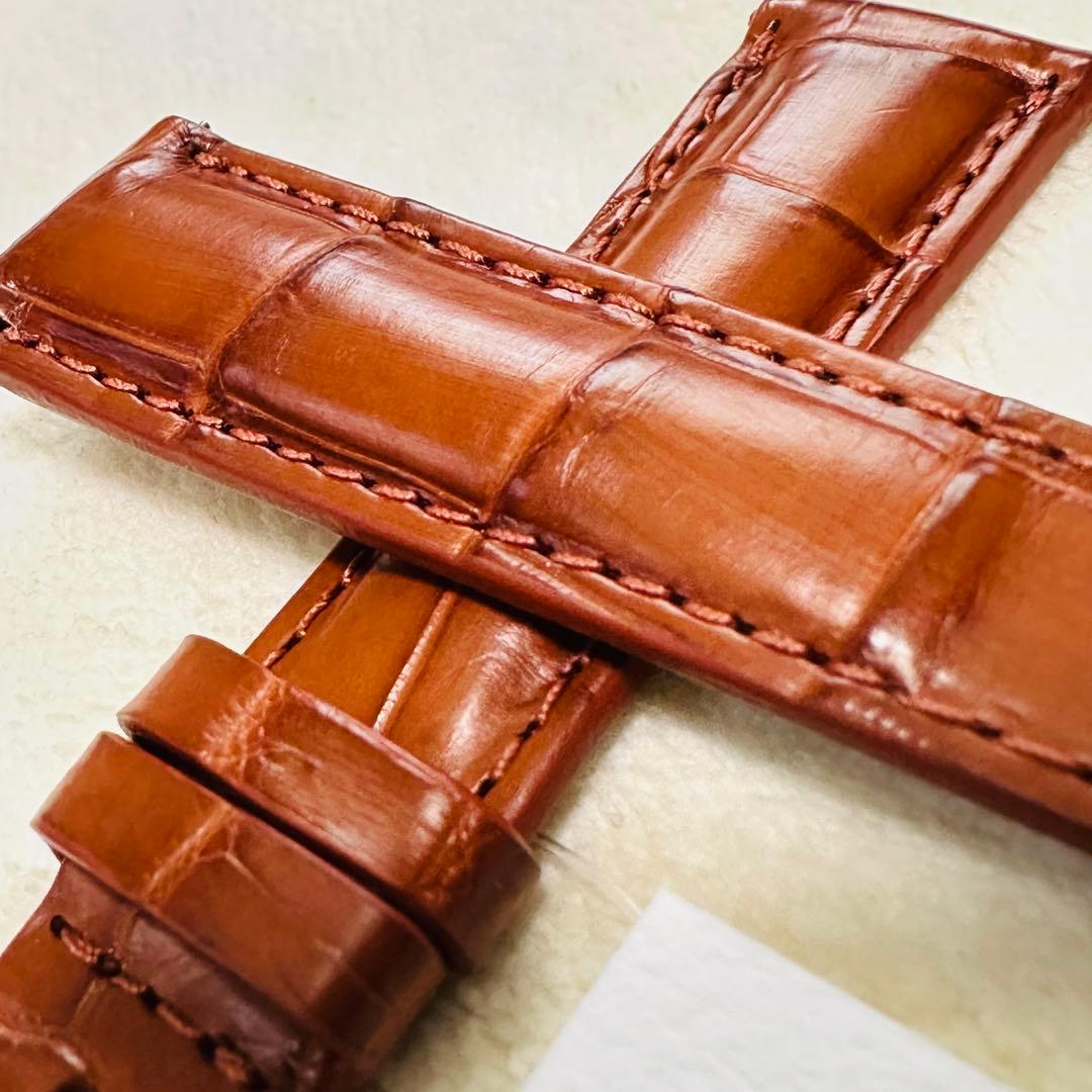 2046#19mm-16mmコニャック★本物クロコダイルレザーベルト★スイス製