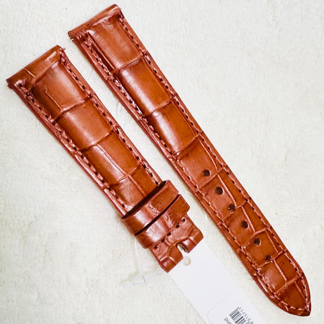 2046#19mm-16mmコニャック★本物クロコダイルレザーベルト★スイス製