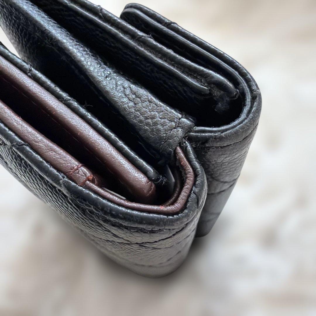 【美品】CHANEL ブラック キャビアスキン 三つ折り財布