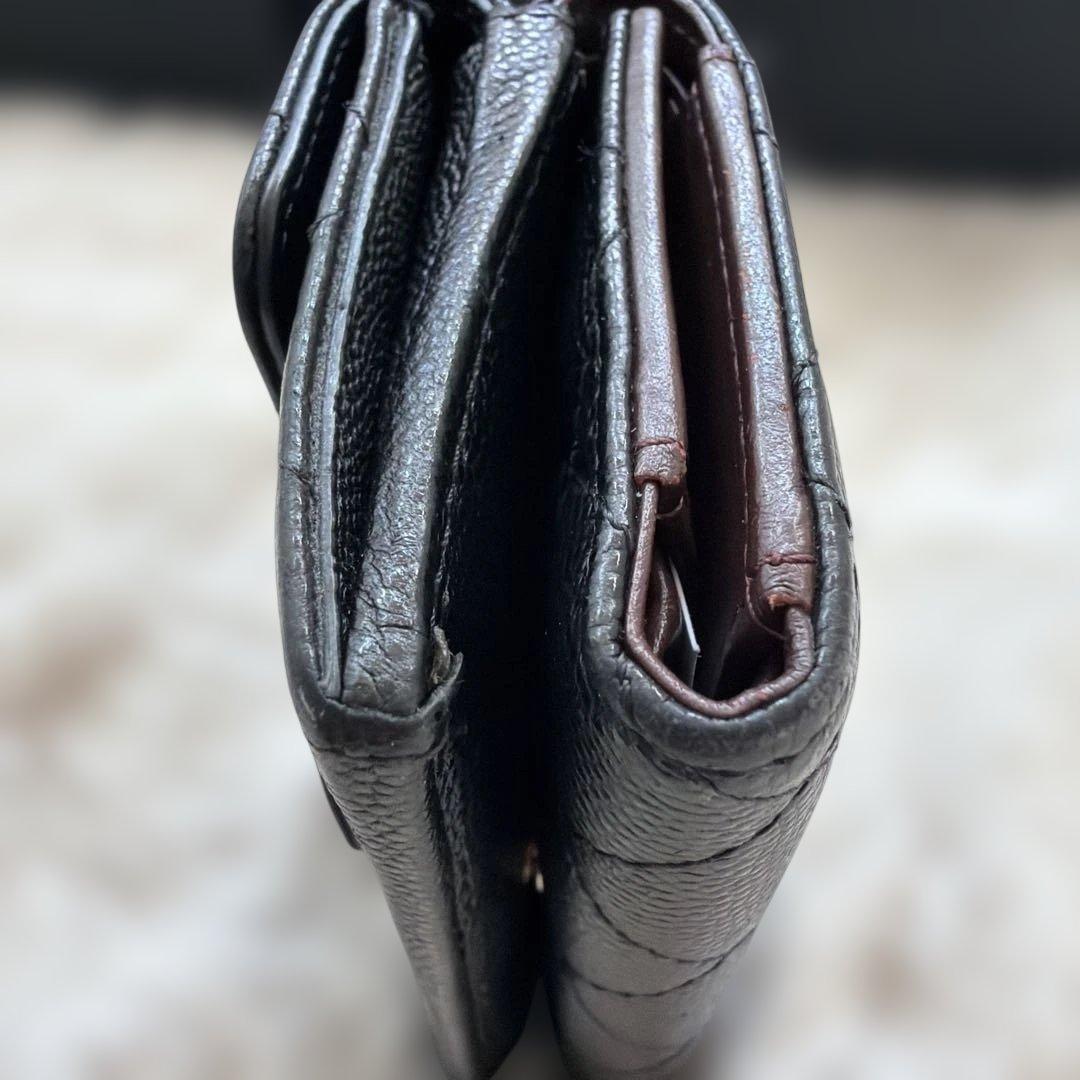 【美品】CHANEL ブラック キャビアスキン 三つ折り財布