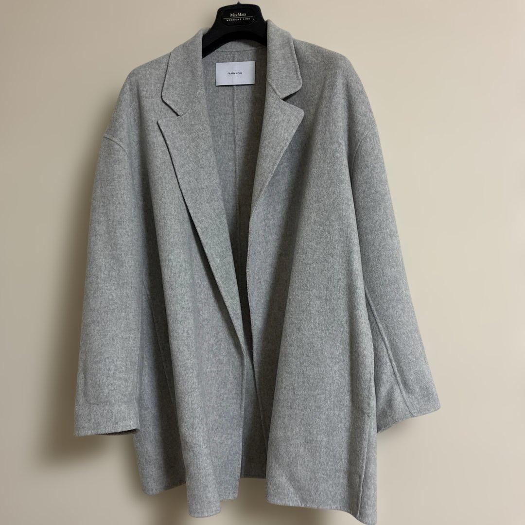 フレームワーク framework リバーショートコート　グレー ウールコート