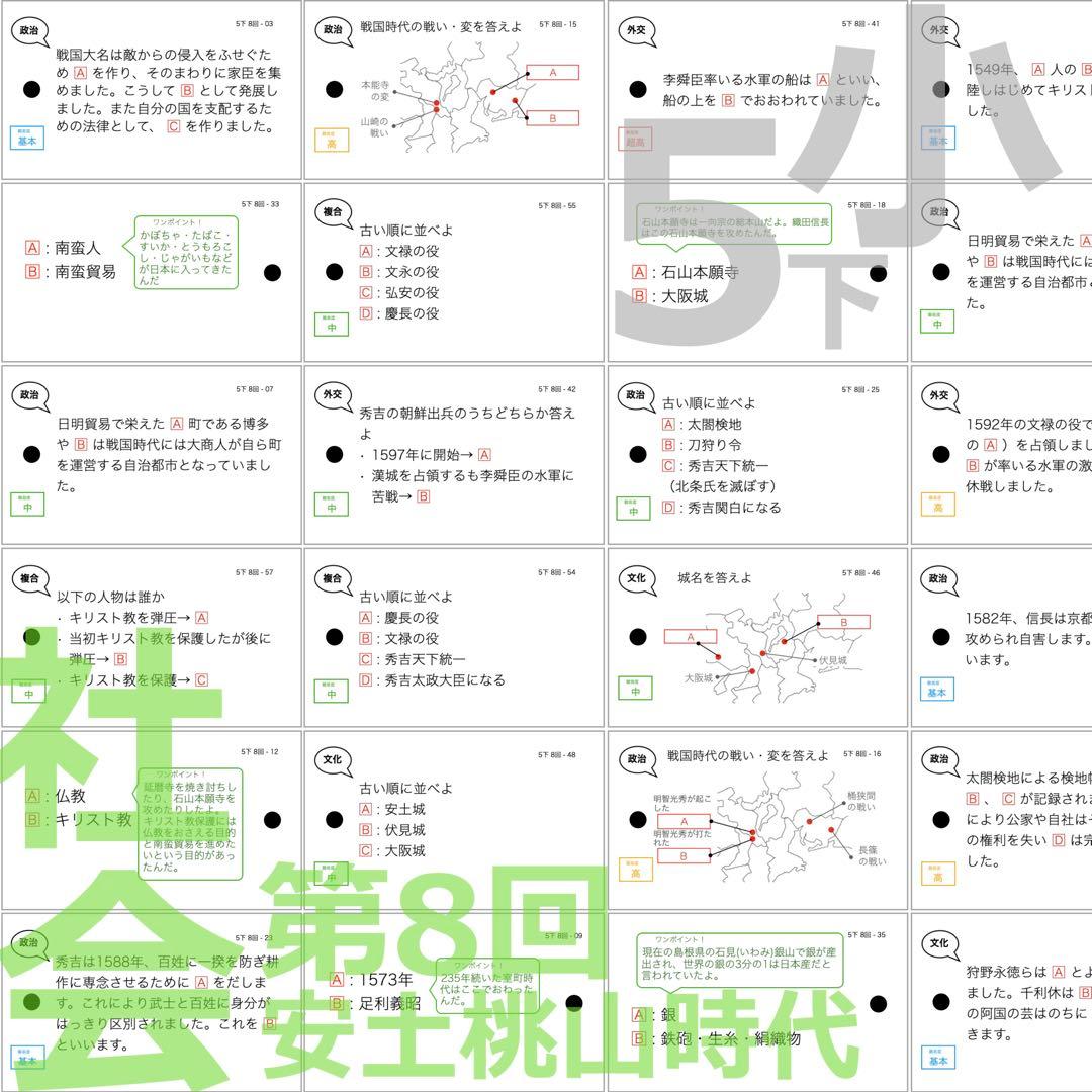 中学受験 暗記カード【5年下 社会・理科6-9回】 予習シリーズ 組み分け対策