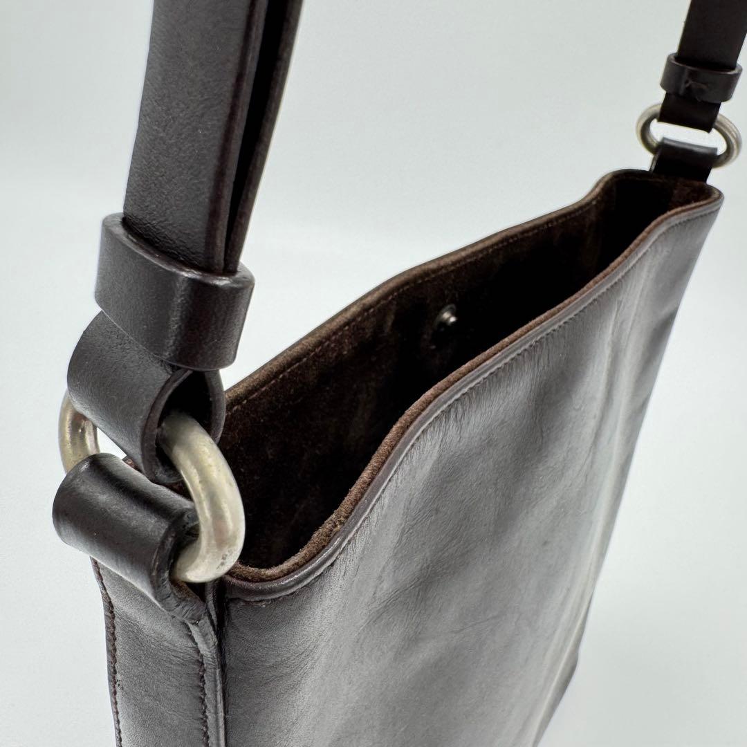 PRADA プラダ カーフ レザー ショルダーバッグ 肩掛け ダークブラウン