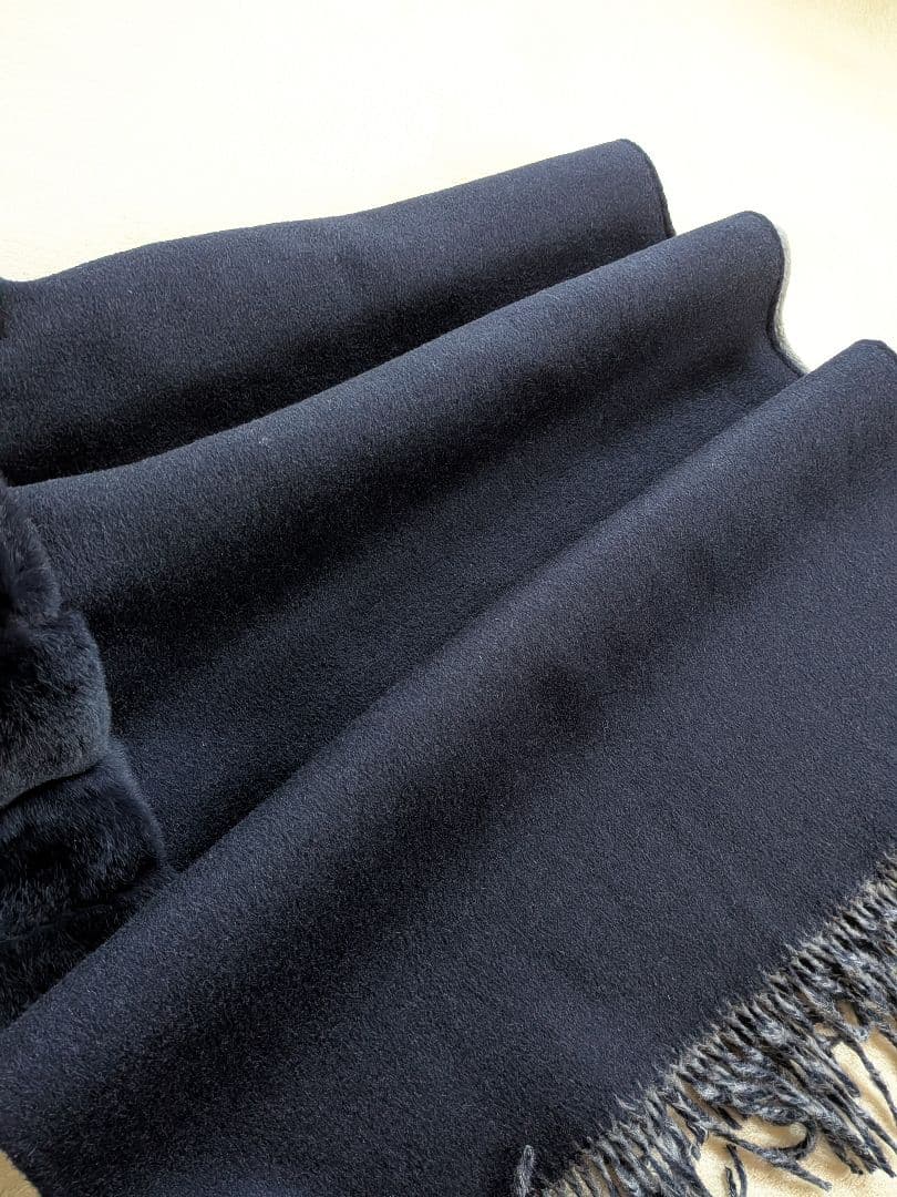 リナージオ　最高級　ファー付き大判ストール　リバーシブル　カシミヤ混