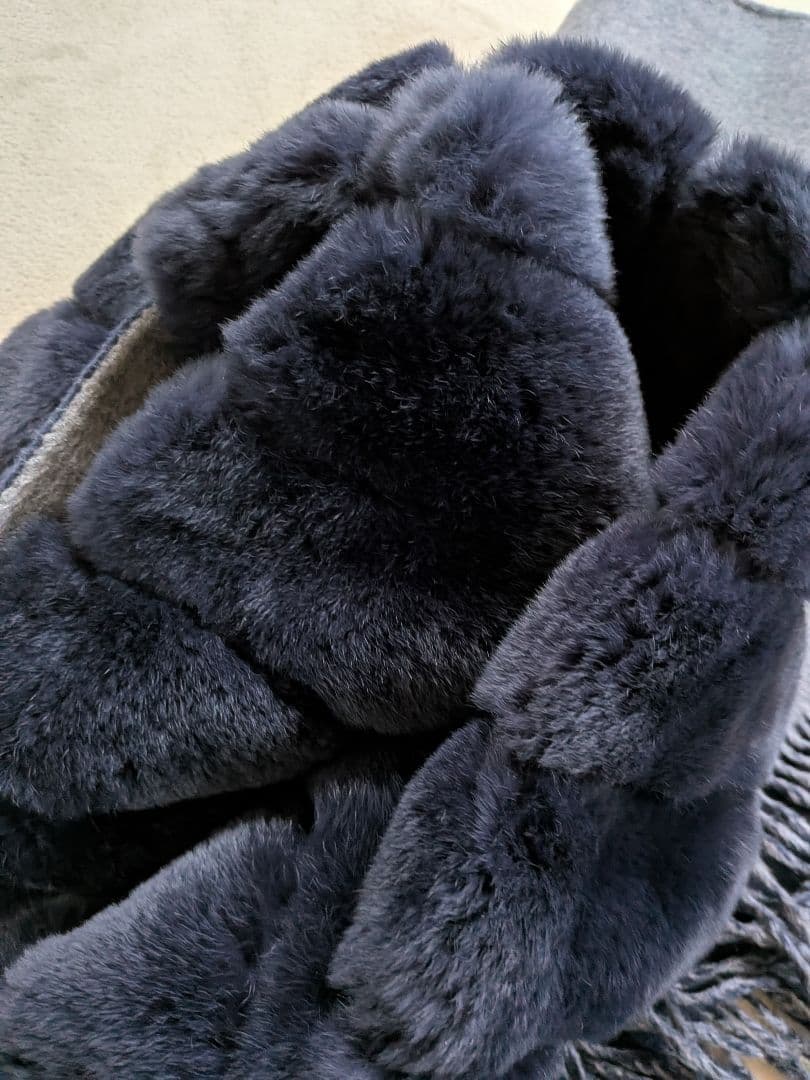 リナージオ　最高級　ファー付き大判ストール　リバーシブル　カシミヤ混