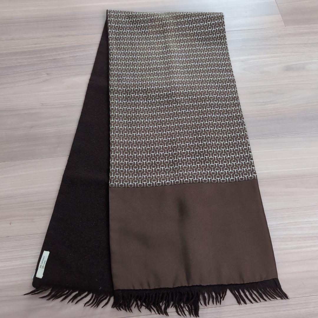 エルメス 馬具 総柄 シルク×カシミヤ フリンジ マフラー
