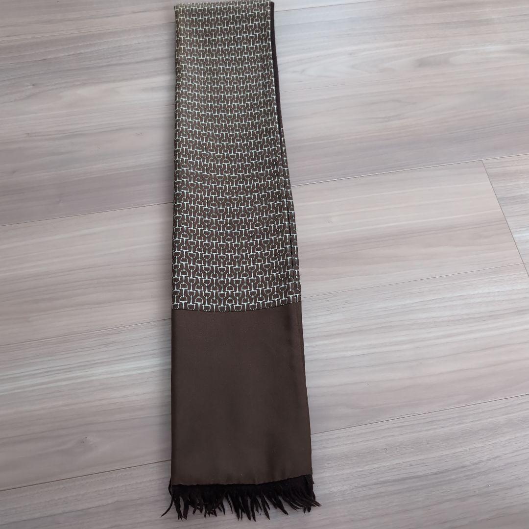 エルメス 馬具 総柄 シルク×カシミヤ フリンジ マフラー