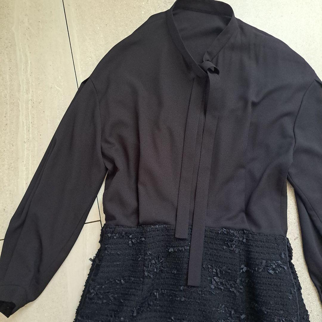 1度着●アドーアADORE●ボウタイファンシーツイードワンピース66000円