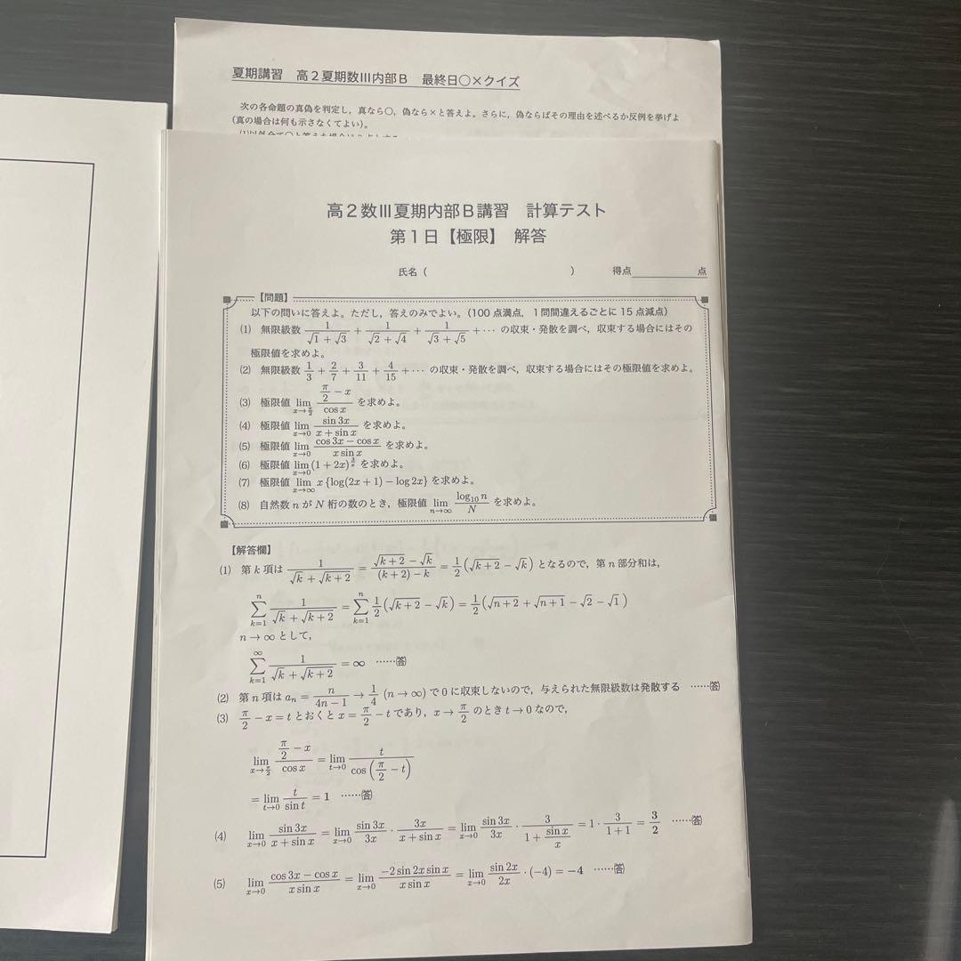 鉄緑会2023年度高2数学III内部B 夏期内部講習