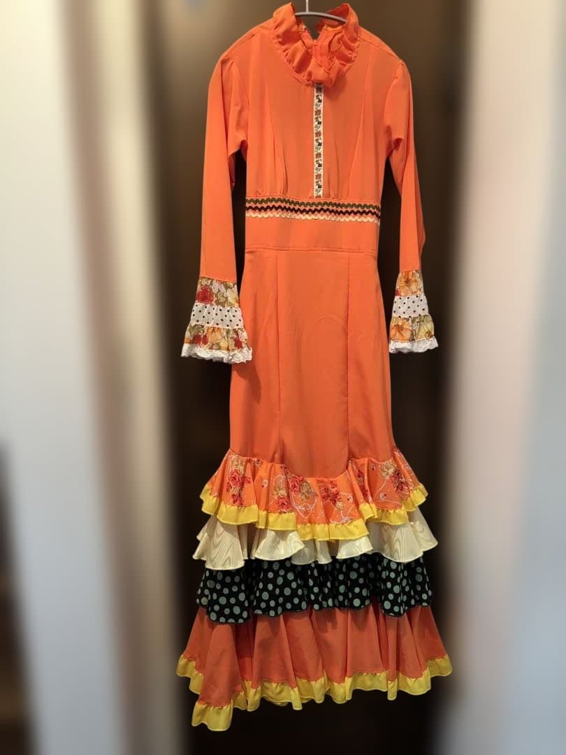 フラメンコドレス オレンジ 多層フリル