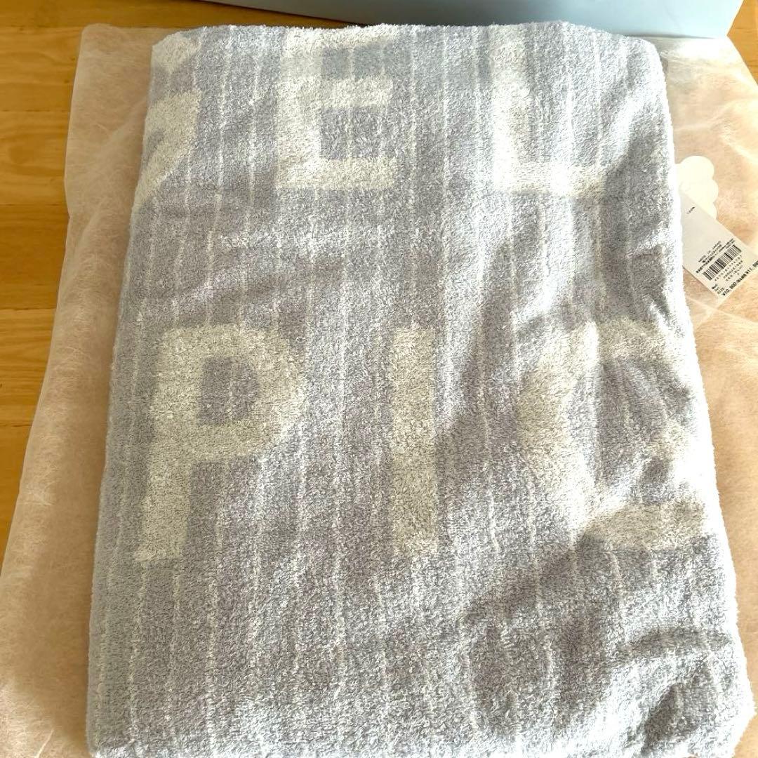 新品未使用品【ストライプ　ロゴ　今治タオルケット】ブルー ジェラピケ