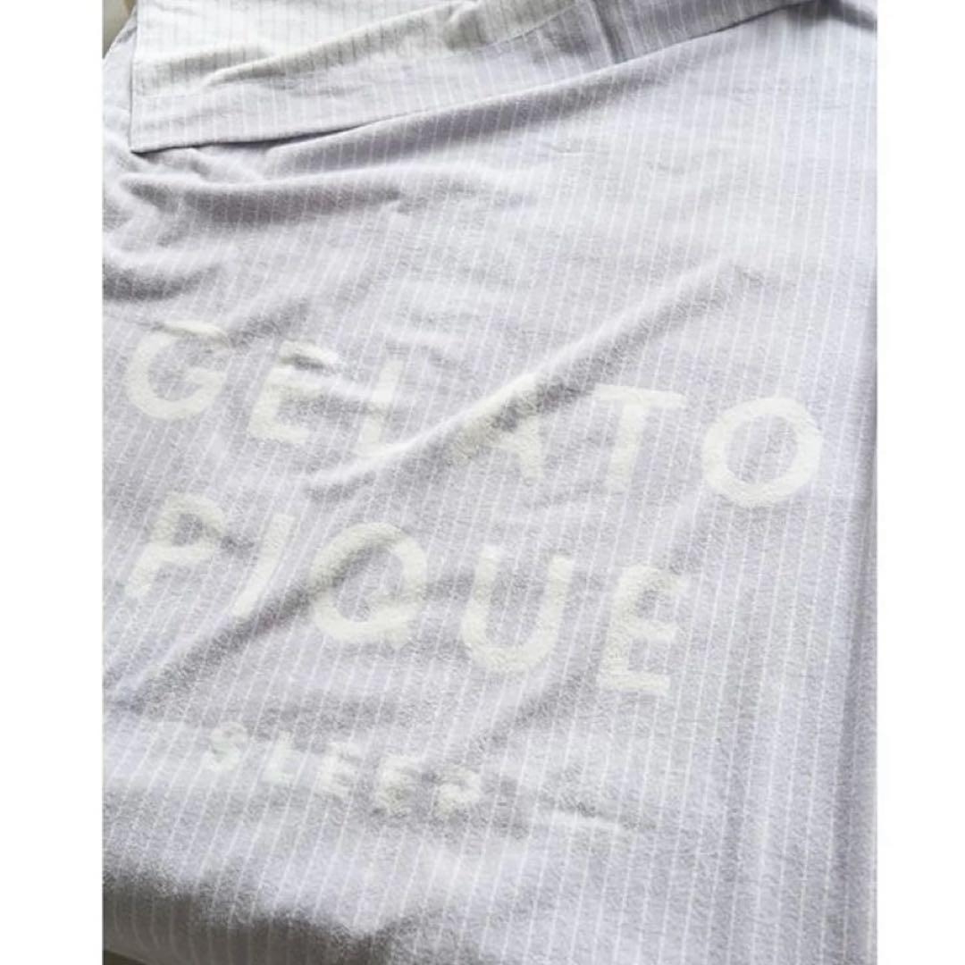 新品未使用品【ストライプ　ロゴ　今治タオルケット】ブルー ジェラピケ