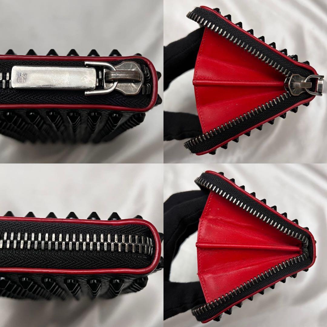◇美品◇ルブタン　パネトーネ　スパイクスタッズ長財布　ブラック×レッド　レザー