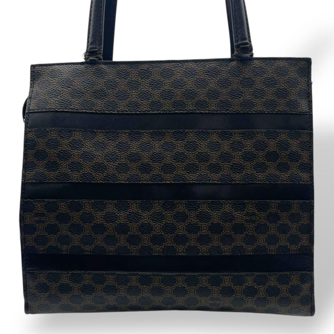 良品　オールドセリーヌ　トートバッグ　ボーダー　マカダム　レザー　PVC 黒