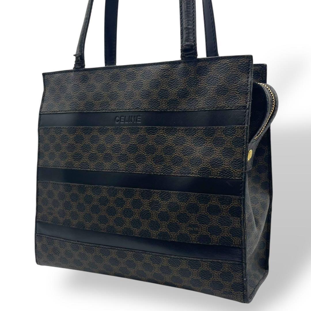 良品　オールドセリーヌ　トートバッグ　ボーダー　マカダム　レザー　PVC 黒