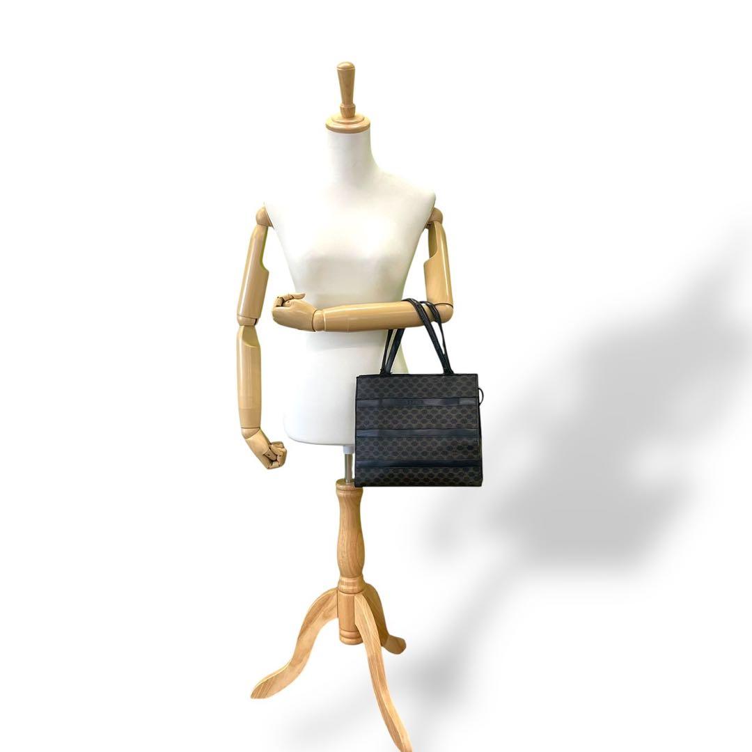 良品　オールドセリーヌ　トートバッグ　ボーダー　マカダム　レザー　PVC 黒