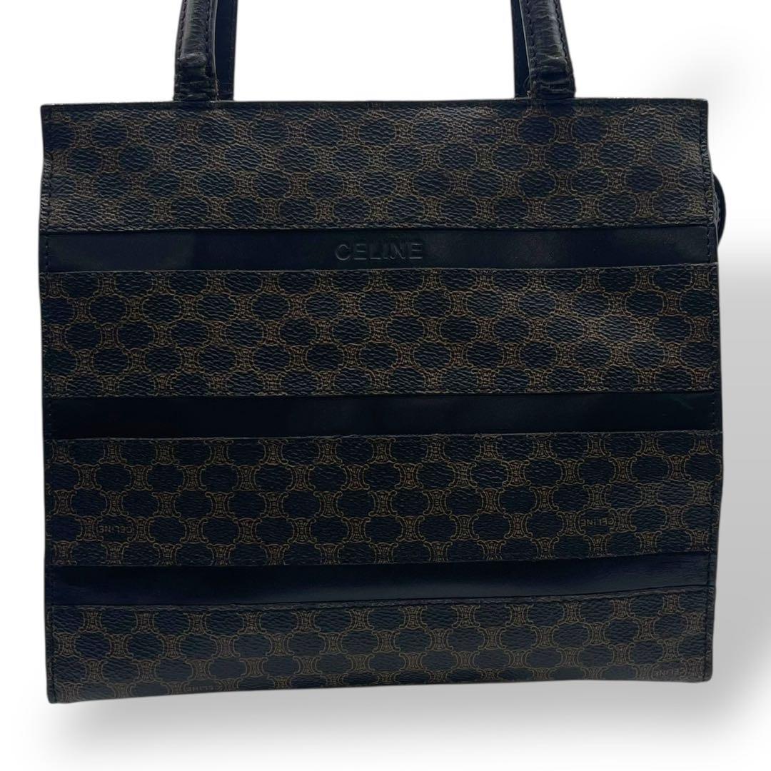 良品　オールドセリーヌ　トートバッグ　ボーダー　マカダム　レザー　PVC 黒