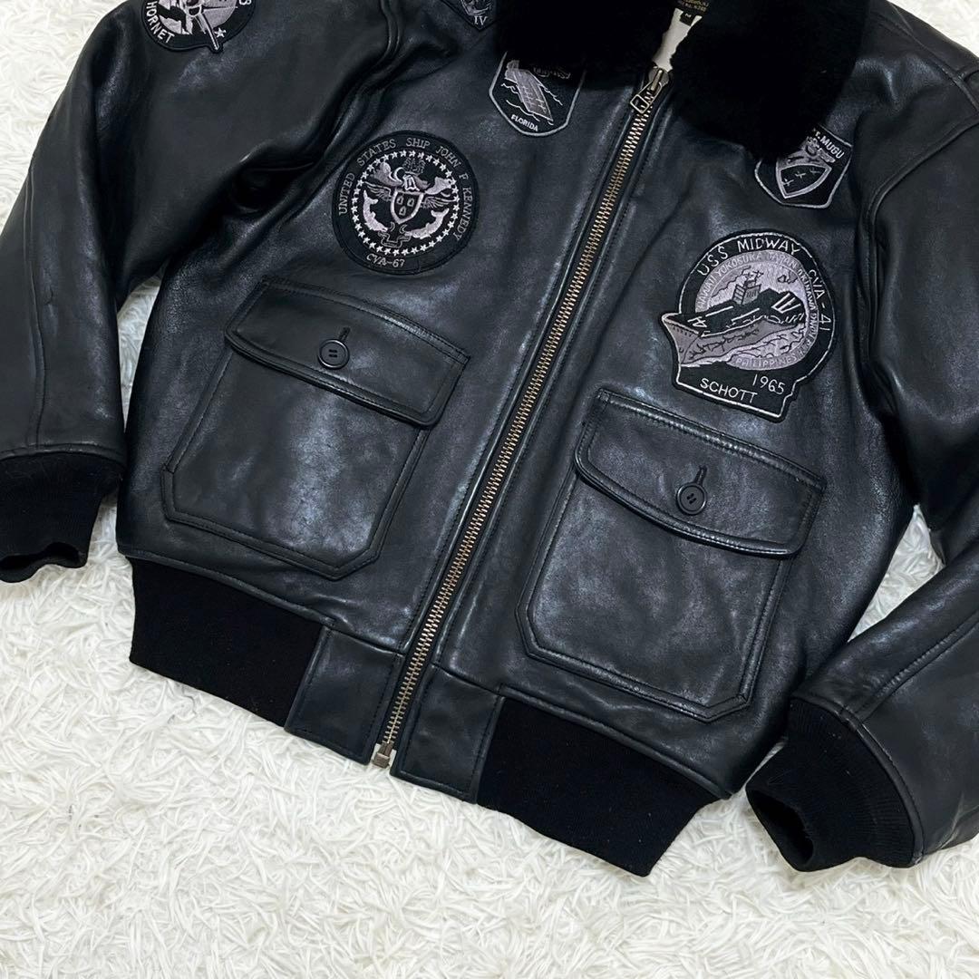 ショット　フライトジャケット　レザージャケット　G-1 ワッペン　ファー