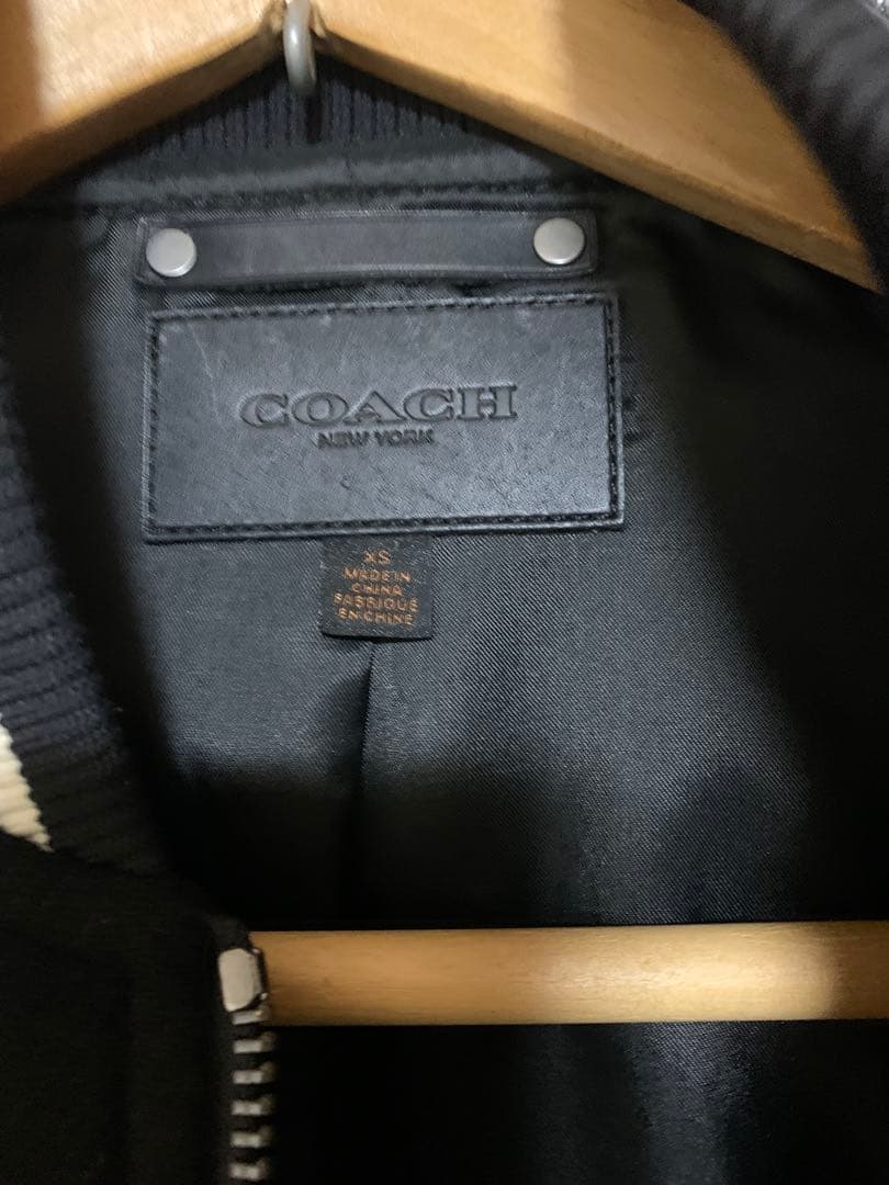 COACH スタジアムジャンパー XS 黒/茶　レザー