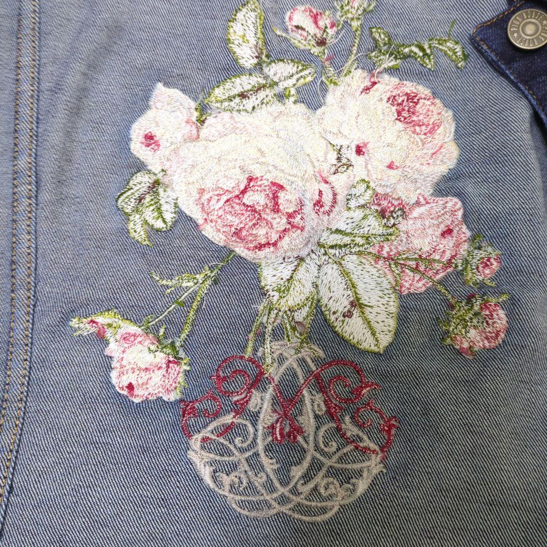【極美品】ピンクハウス バック 薔薇刺繍 ストレッチ デニム ジャケット