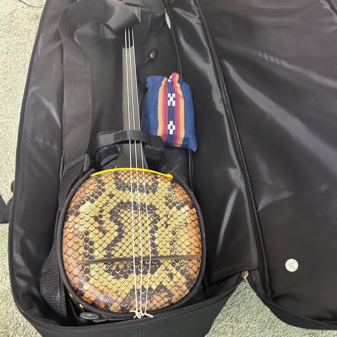 【美品】沖縄三線　蛇柄　人工皮仕様　三味線タイプ　リュックケース付き