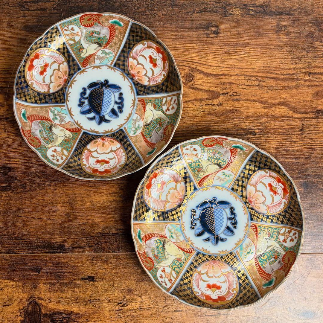 こんページ　古伊万里 金蘭手柘榴図 七寸皿 二客　大皿/お皿/40