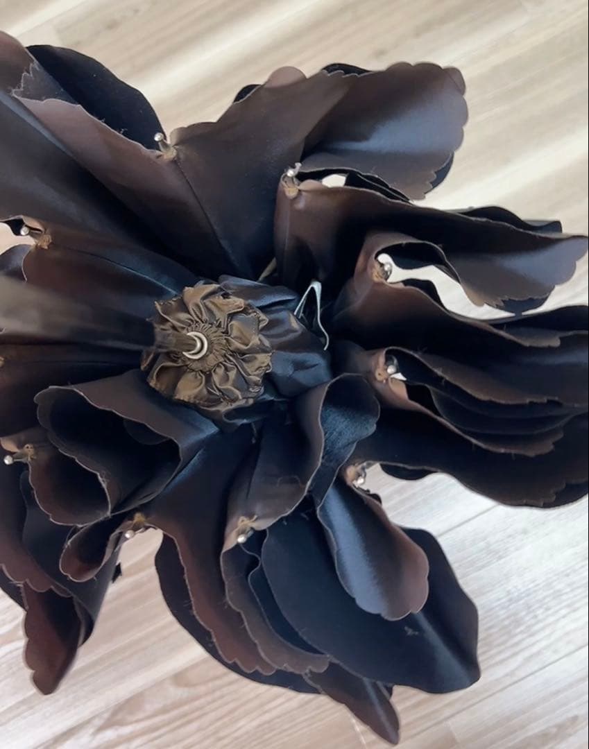 ダークブルー 装飾付き 長傘 晴雨兼用