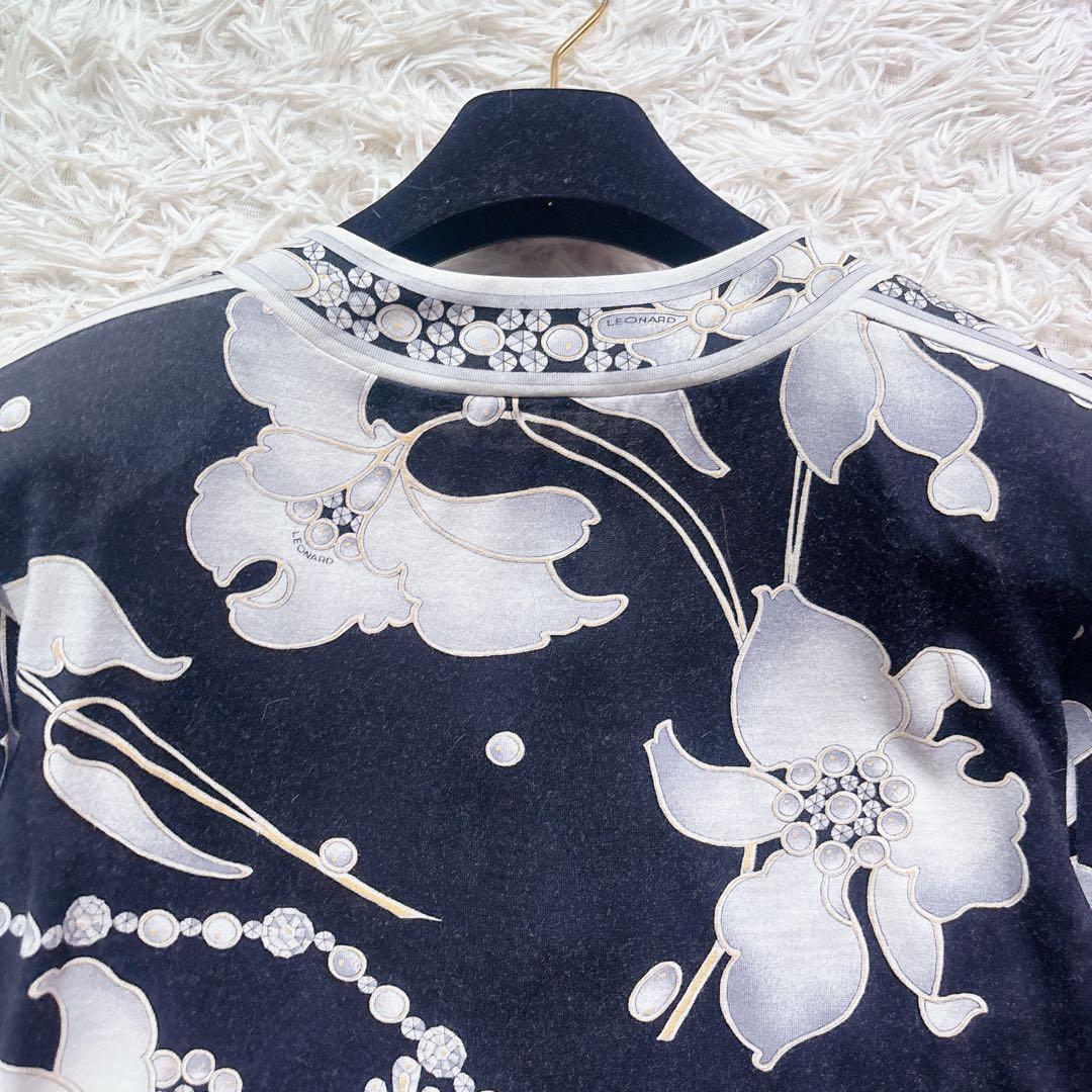 極美品✨レオナール 長袖 カーディガン 金釦 ロゴ トリム 肩パット M