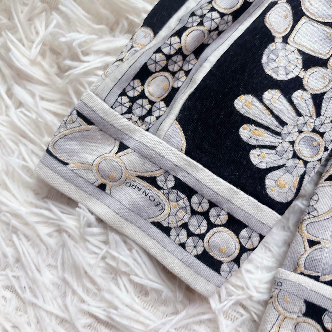 極美品✨レオナール 長袖 カーディガン 金釦 ロゴ トリム 肩パット M