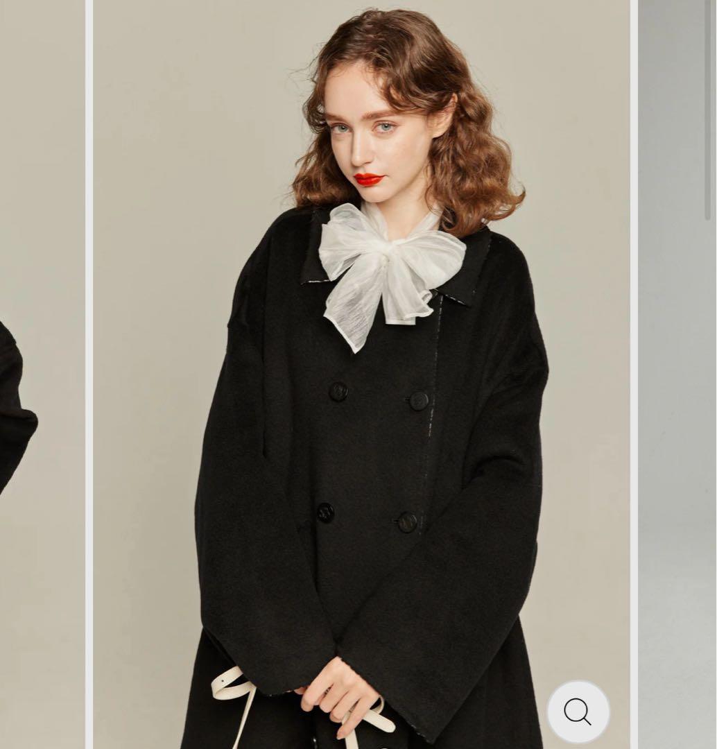 【完売品】Tnewties 口角にほくろがある彼女リバーシブルコート黒Mウール混