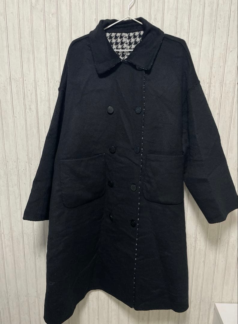 【完売品】Tnewties 口角にほくろがある彼女リバーシブルコート黒Mウール混