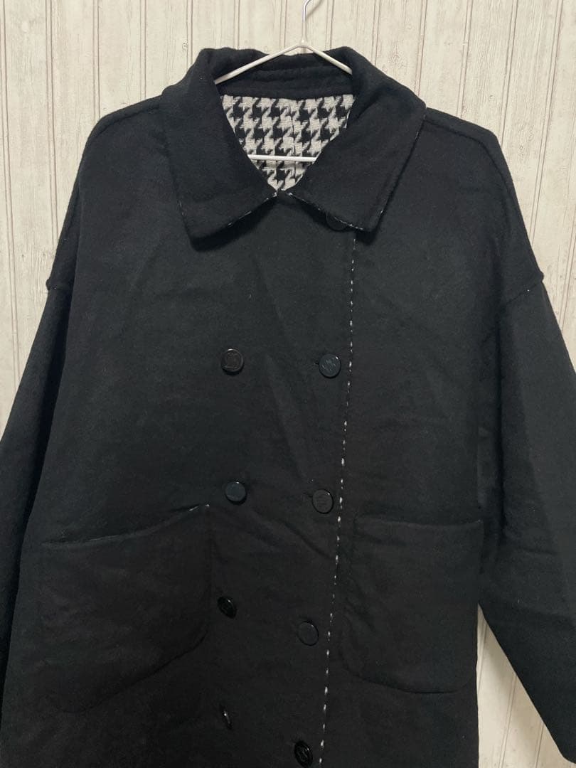 【完売品】Tnewties 口角にほくろがある彼女リバーシブルコート黒Mウール混