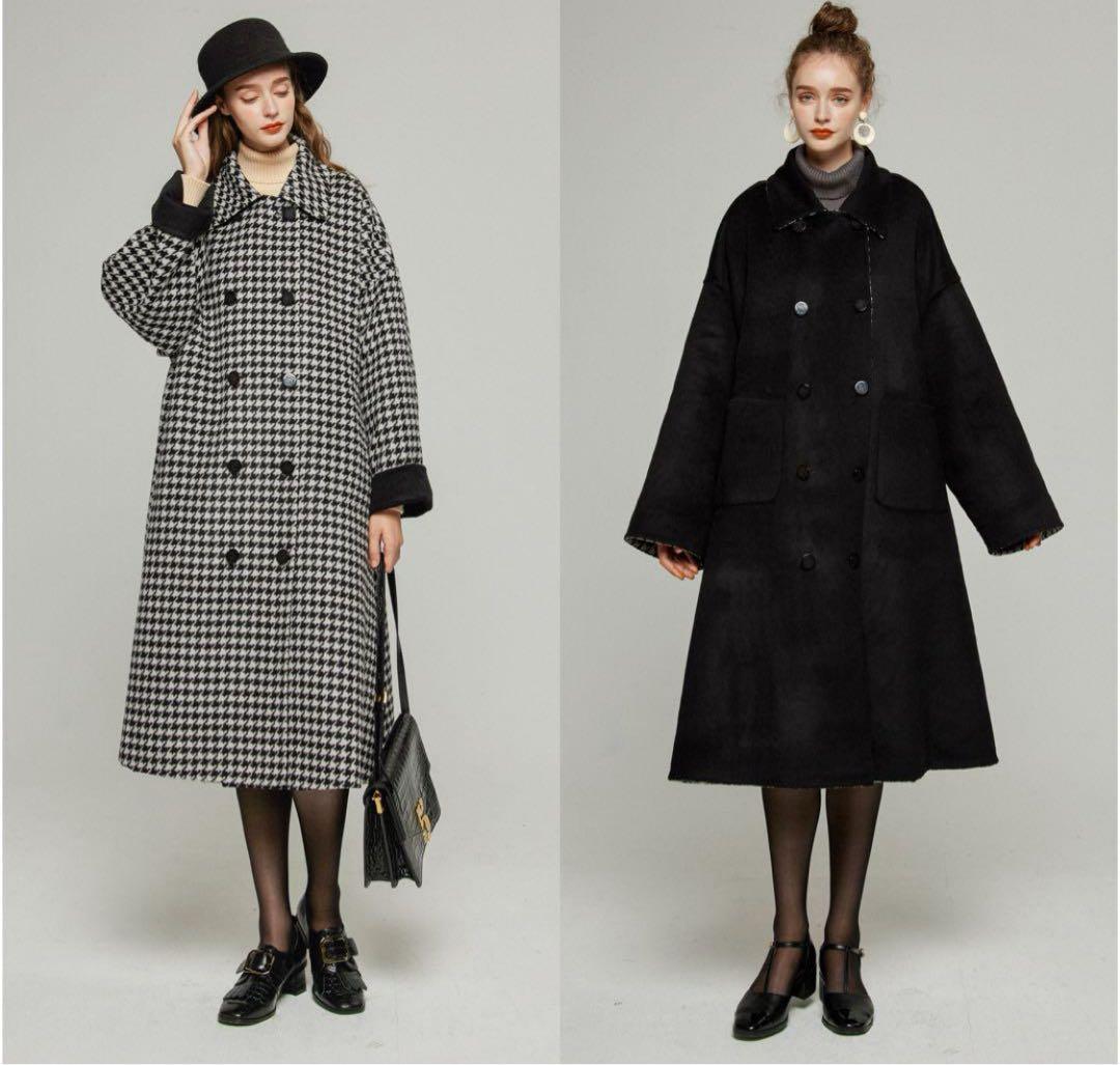 【完売品】Tnewties 口角にほくろがある彼女リバーシブルコート黒Mウール混